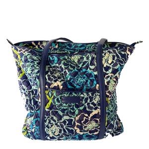 Vera Bradley Navy Teal Floral Quilted Shoulder Tote